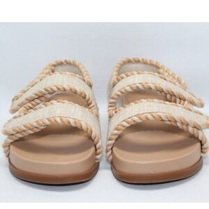 Copper Key Womens Linen Rope Trim Platform Sandals Beige Tan Strappy 9.5M